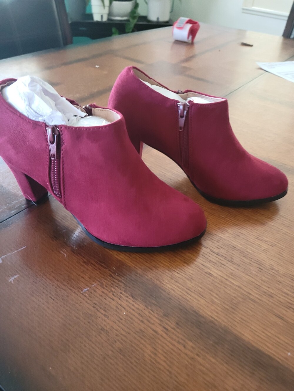 Women's Burgundy Suede Ankle Booties with Side Zip